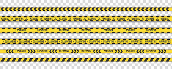 Wall Mural - warning tape vector. lockdown quarantine coronavirus. caution line. covid danger stripe. novel covid outbreak on transparent background.