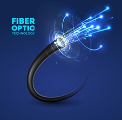 fiber optic cable technology vector design of internet, network, speed data connection and telecommu