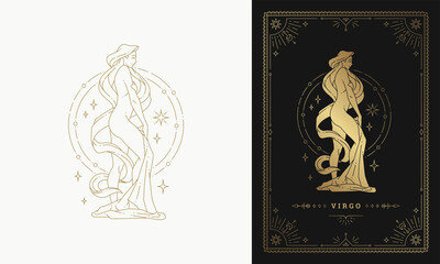 Wall Mural - zodiac virgo girl character horoscope sign line art silhouette design vector illustration