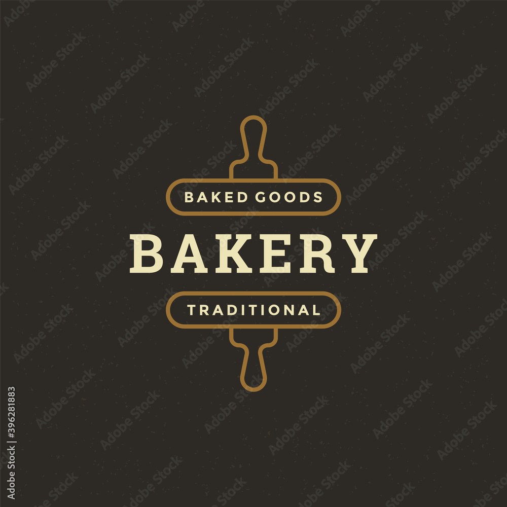 Bakery badge or label retro vector illustration. Rolling pin silhouette ...