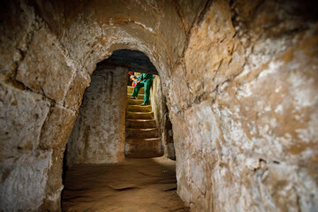 The Vietnam War tunnel of Cu Chi at Saigon in Vietnam