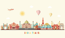 India Skyline. India Famous Landmarks. Travel And Tourism Background. Vector Illustration