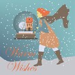 christmas greeting card with crystal ball. Warm wishes new year holiday illustration
