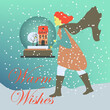 christmas greeting card with crystal ball. Warm wishes new year holiday illustration