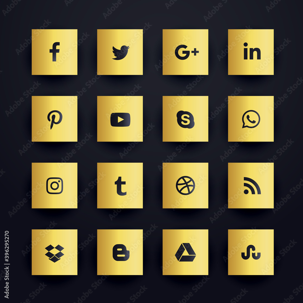 golden premium social media icons set Stock Vector | Adobe Stock