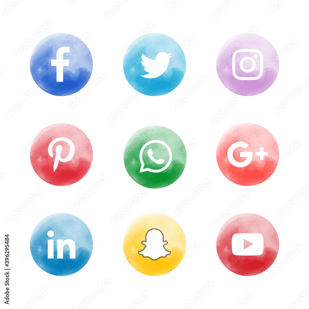 soft watercolor social media icons set Stock Vector | Adobe Stock