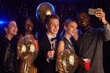 Waist up portrait of multi-ethnic group of friends taking selfie with baloons while enjoying Birthday party or prom night