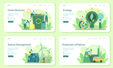 ecology or eco friendly business web banner or landing page set