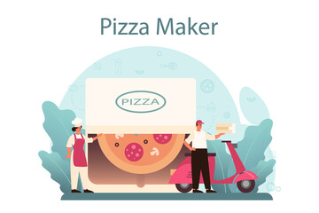 Wall Mural - pizzeria concept. chef cooking tasty delicious pizza. italian
