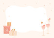 © Marina - Template for text or photo. Christmas banner sample with frame and copy space. Design concept for New Year greeting cards, party, invitation. Vector illustration in pastel colors, champagne, gifts set