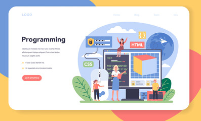 IT education web banner or landing page. Student write software