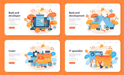 Wall Mural - back end development web banner or landing page set. software