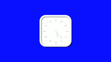 Poster - New white color square 3d wall clock isolated on blue background, 12 hours counting down wall clock