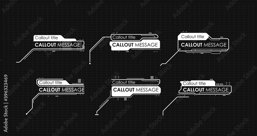 Callouts titles in HUD style. Interface elements, UI, GUI. Info boxes ...