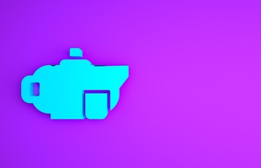 Wall Mural - Blue Traditional tea ceremony icon isolated on purple background. Teapot with cup. Minimalism concept. 3d illustration 3D render.