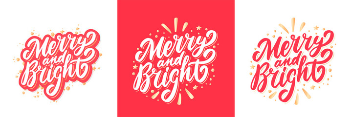 Wall Mural - merry and bright. christmas vector lettering greeting card.