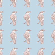 Seamless Chalk Browed Mockingbird Pattern Vector. Kawaii Bird Illustration Background.