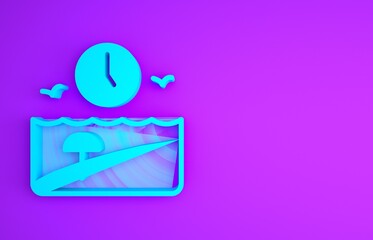 Sticker - Blue Vacation time icon isolated on purple background. Minimalism concept. 3d illustration 3D render.