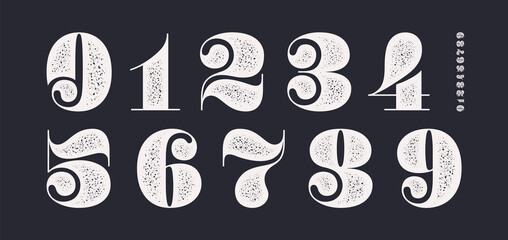 Number font. Font of numbers in classical french didot or didone style with contemporary geometric design and texture. Vintage and old school retro typographic for magazine. Vector Illustration