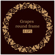 Grapes round ornamental frame. Vector clipart.