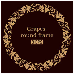 Wall Mural - Grapes round ornamental frame. Vector clipart.