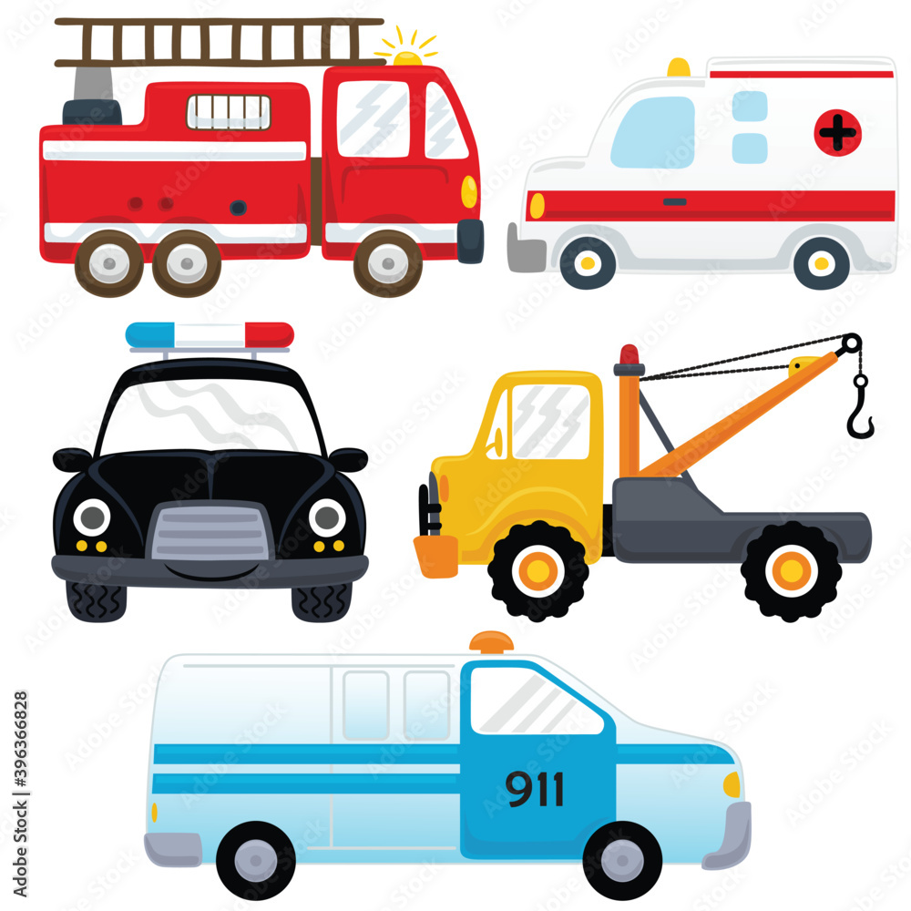 Vector set of rescue vehicles cartoon Stock Vector | Adobe Stock
