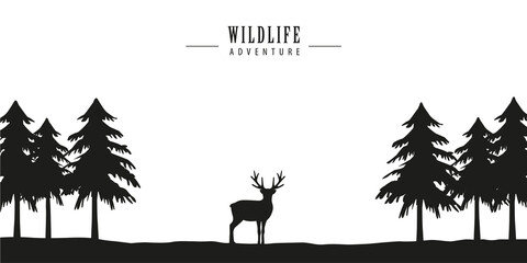 Wall Mural - wildlife adventure deer in forest vector illustration EPS10