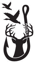 Duck, Deer And Hook (Hunting Design, Gone Fishing).