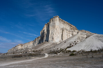 White rock in the Republic of Crimea, Russia. A clear, Sunny morning of October 2, 2020