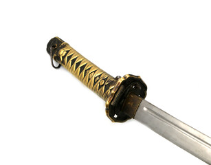 Poster - metal handle of katana on a white background