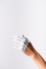 Wall Mural - cropped view of hand with painted fingers isolated on white, stock image