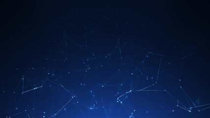 Wall Mural - abstract connected moving dots and lines on dark blue background. communication and technology netwo