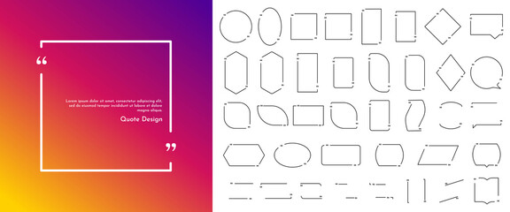 Vector minimalist posters set. Quote frames blank templates set. Isolated textbox. Text in brackets. Citation empty speech bubbles. Color background. Simple geometric shapes. Social media template