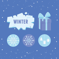 winter sale season ice gift box snowflakes decoration icons