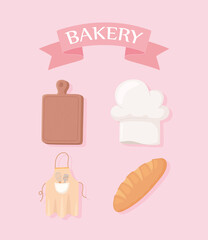 Wall Mural - bakery icons set cutting board hat bread and apron