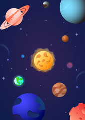 Wall Mural - solar system, space with planets and asteroids. science. universe, space trip. astronomy. cartoon fl