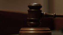 Judge Strikes Gavel Three Times In Courtroom Close Up Slow Motion