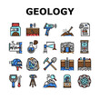 Geology Researching Collection Icons Set Vector. Gyro Theodolite And And Laser Level, Field Controller And Thermal Imager Geology Equipment Concept Linear Pictograms. Contour Illustrations