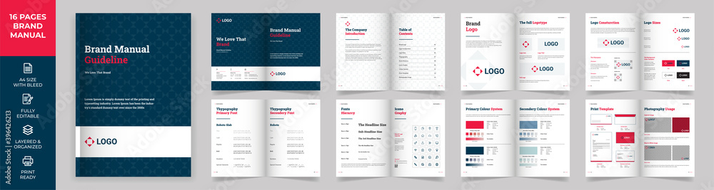 Brand Manual Template, Simple style and modern layout Brand Style , Brand Book, Brand Identity, Brand Guideline, Guide Book - obrazy, fototapety, plakaty 