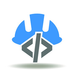 Wall Mural - hard safety hat with api code icon vector. bim logo. development software programming industry symbo