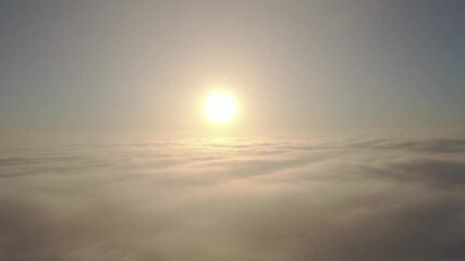 Wall Mural - aerial camera diving into the thick clouds clouds