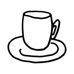 Doodle coffee cup illustration. Simple outline drawing. Morning drink for breakfast. Hand drawn design element