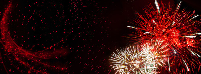 Wall Mural - fireworks, colorful sylvester-fireworks on black background with sparks and space for text