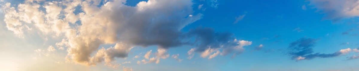 Poster - Dramatic panorama sky with cloud on sunrise and sunset time. Panoramic image.