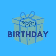 Gift Box With Ribbon On Blue Happy Birthday Card Background