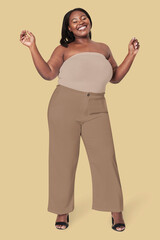 Wall Mural - Plus size fashion brown strapless top and pants apparel mockup