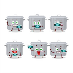 Sticker - Photographer profession emoticon with kitchen pot cartoon character