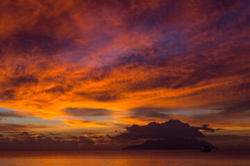 Sunset on Beau Vallon beach, Mahe island, Seychelles