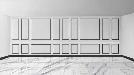 Wall Mural - White patterned wall with marble floor empty room mockup