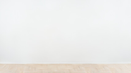 Wall Mural - White blank concrete wall with a wooden floor